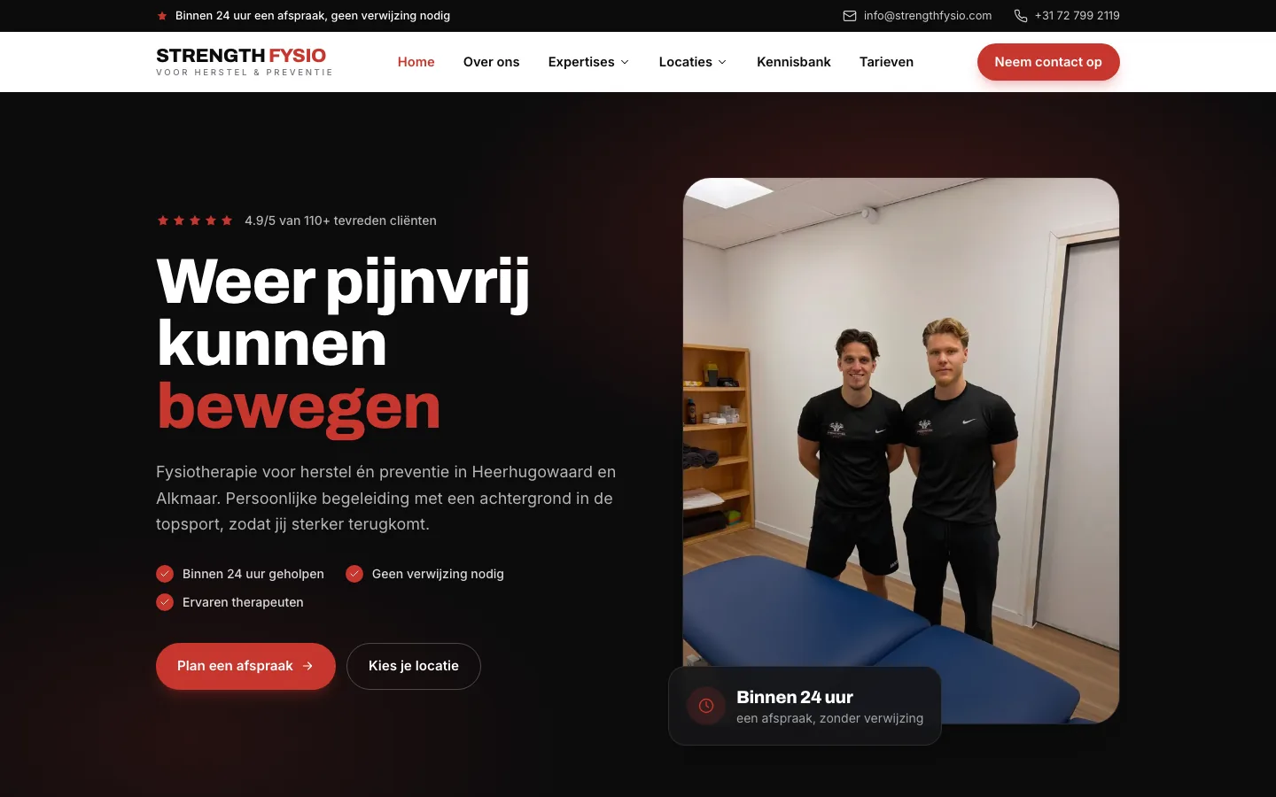 Homepage van StrengthFysio, fysiotherapie in Heerhugowaard
